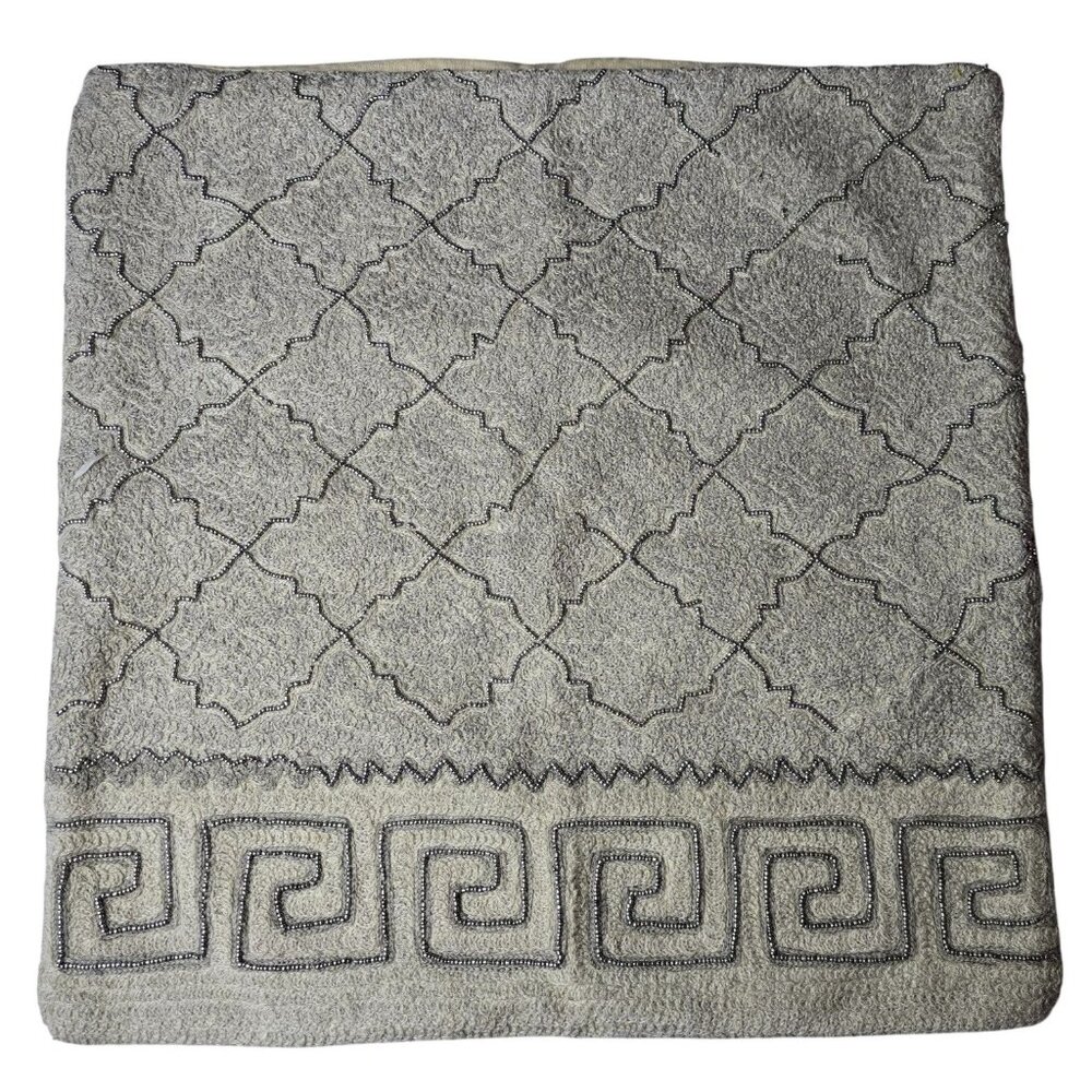 Pottery Barn 20x20 Beaded Gray Cotton Greek Key Pattern Pillow Cover